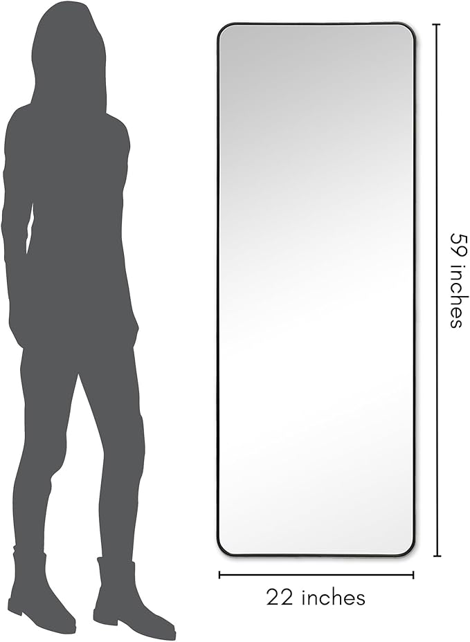 Americanflat 21x58 Full Length Mirror with Stand - Standing Mirrors with Durable Frame - Modern Mirror for Bathroom, Bedroom, Living Room - Mirrors for Wall Display and Home Decor - Black