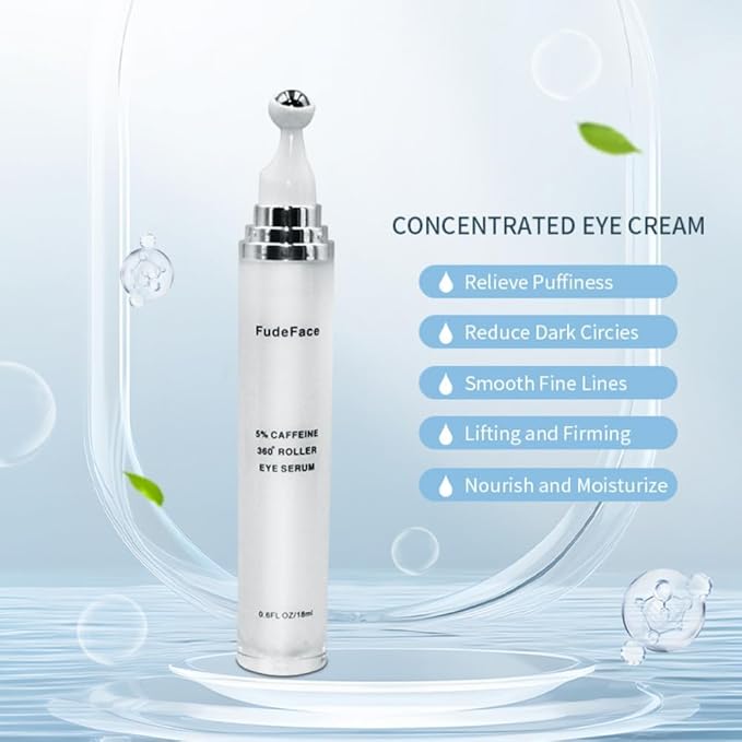 5% Caffeine Eye Serum and Under Eye Roller Cream for Dark Circles and Puffiness, Cafeine with 360° Massage Ball Reduce Wrinkles and Fine Lines,Bags under eyes