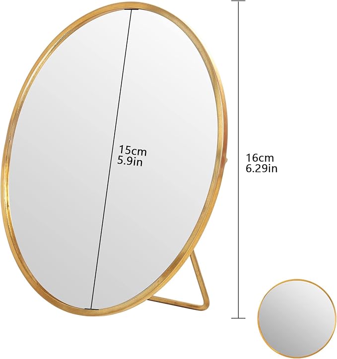 LONGSHENG - SINCE 2001 - Gold Vanity Makeup Mirror Table Desk Countertop Mirror Bathroom Shaving Make Up Mirror Home Decor-Round