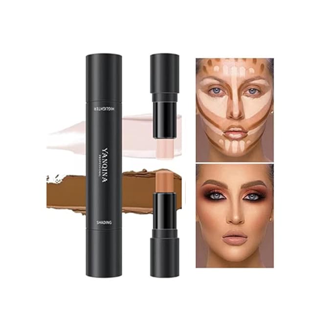 2 in 1 dual-ended highlighter & shadow stick face brightening foundation stick glow stick, Bronze, 0.04 Ounce (Pack of 1)