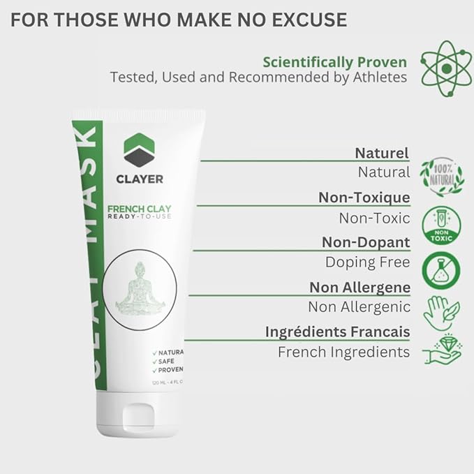 ACTIVE CLAY MASK - Ready-to-use HEALING Facial Mask & Body - HEAVY METAL FREE - 100% Natural - Blemishes, oily skin, detox, blackheads, pimples and more - 4 FL. OZ.