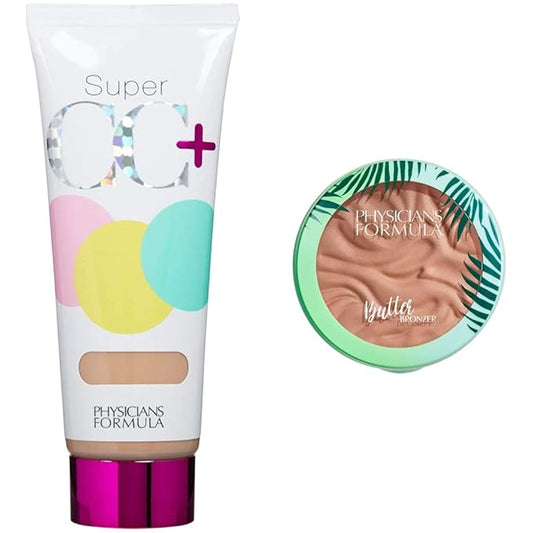 Physicians Formula Super CC Color-Correction + Care CC Cream, Light, 1.2 Ounces, SPF 30 with Murumuru Butter Bronzer, 0.38 Ounce