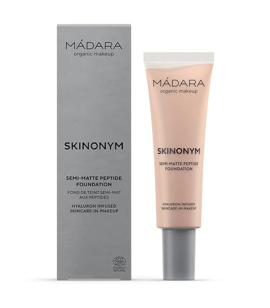 MÁDARA Organic Skincare |SKINONYM Semi-Matte Peptide Foundation, #30 ROSE IVORY, 30ml – Boosted by collagen-supporting peptides, Semi-matte finish, Adapts to the skin's texture, Ecocert certified.
