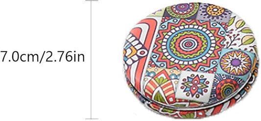 6 PCS Mixed-Color Bohemian Folding Makeup Mirror Portable Round Bread Mirror Thick Double Sided Pu Pocket Mirror