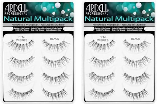 Ardell Demi Wispies False Eyelashes Black, Eye Make-Up Enhancement, Full Volume Strip Lashes - 4 pairs, 2 Pack