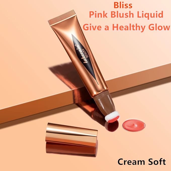 Go Ho Liquid Blush Beauty Wand - Soft Cream Makeup for Cheeks Contouring With Cushion Applicator - Easy to Blend, Long Lasting, Smooth Natural Dewy Finish - 01# Bliss Pink