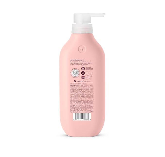 Method Body Lotion, Pure Peace, Rose Water, Peonies + Pink Sea Salt notes, 24 Hours of Moisture, 14 oz