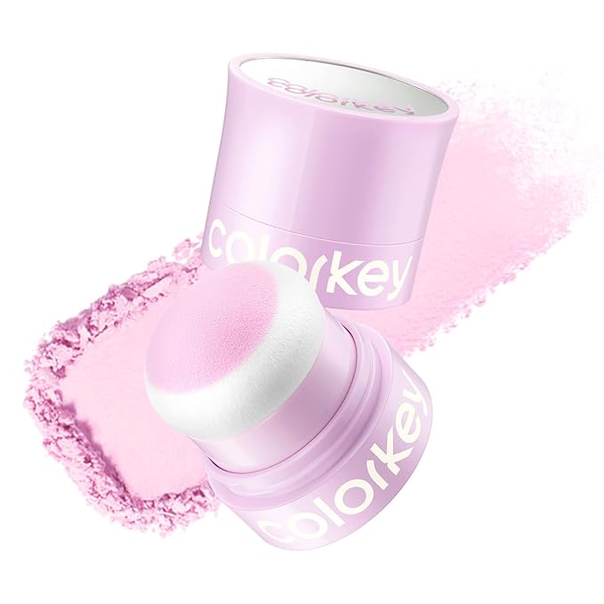 COLORKEY Shimmering Pudding Powder Blush, Lightweight, non-drying and smooth, Naturally Luminous Semi-Matte Finish, Self-contained brush, portable makeup (01 violet, 3.2g)