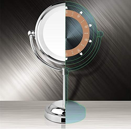 Mia Beauty Vanity Mirror 10x 1x Magnification Double-Sided Cordless LED Lighted Beautiful Polished Silver Chrome Finish for Women, Hair Stylists, Cosmetologists, Teens, Bathroom, Table Top