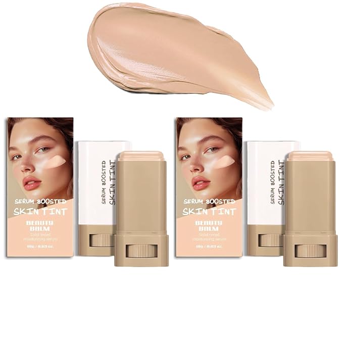 2PCS 3-in-1combining Foundation Stick Beauty Balm Serum Boosted Skin Tint,Solid Tinted Moisturizing Serum Contour Foundation Face for Women,Natural Finish Makeup,Buildable Medium-to-Full Coverage(#04)