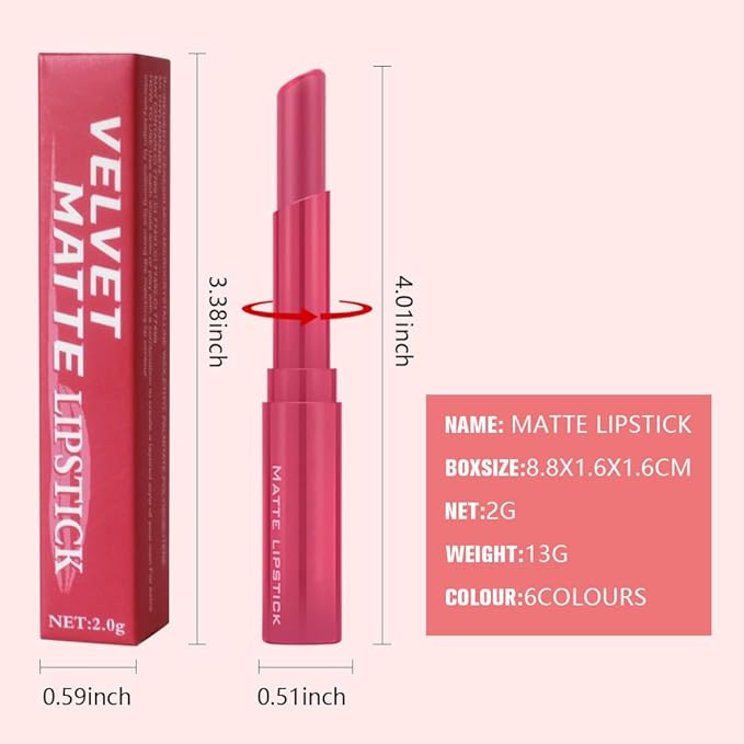 6-Color Velvet Matte Lipstick Balm-in-Pencil for Lips Makeup, Ultra Hydrating, Long-Lasting High lmpact Color Soft Finish, Waterproof Moisturized Lips