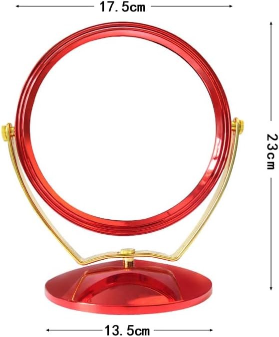 1 Piece 2-Sided Round Shaped Makeup Mirror with Round Base Swivel Makeup Mirror Tabletop Two-Sided Swivel Vanity Mirror Tabletop Makeup Mirror Cosmetic Mirror for Bedroom Bathroom, Red