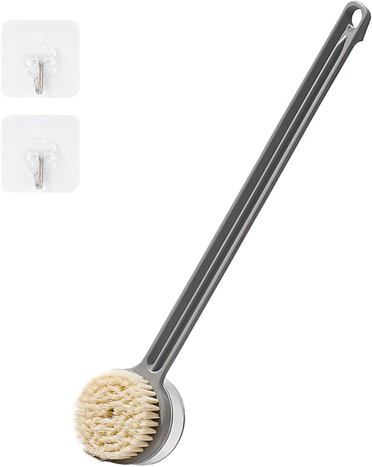 Bath Body Brush with Built-in Soap Dispenser - Exfoliating and Cleansing Shower Brush, 15 inch Long Handle Back Scrubber, Versatile Silicone Exfoliating Tool (Grey)