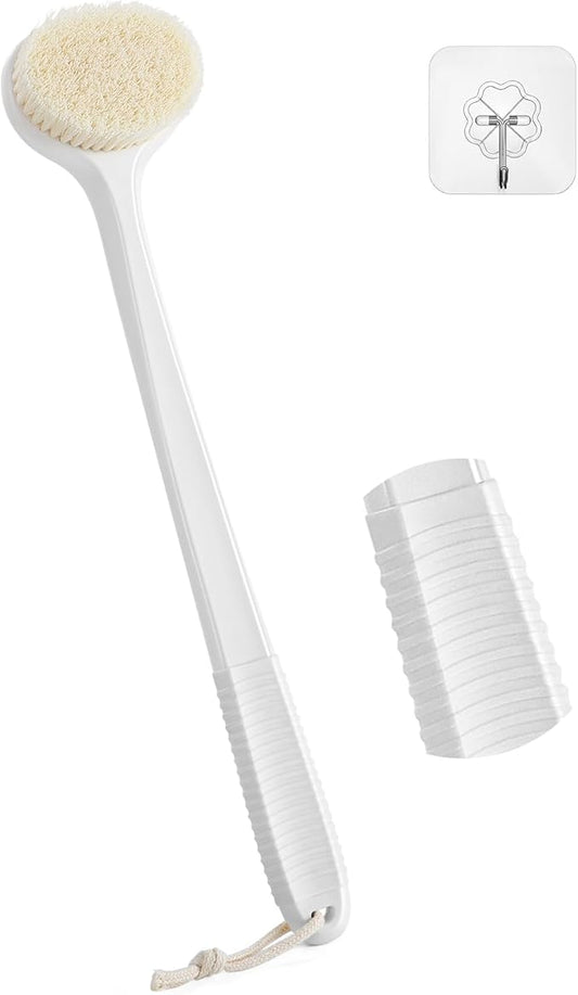 Back Scrubber for Shower with 17" Long Handle, Non-Slip Grip Shower Brush, Moderate Bristles Body Brush for Gentle Exfoliation, Back Brush for Shower Men & Women – White