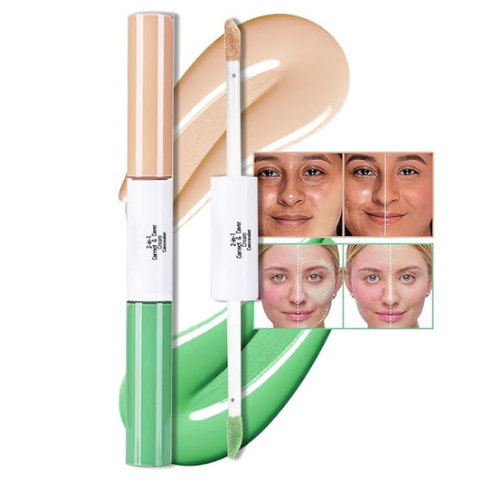 2-In-1 Green & Dark Nude Camo Concealer, Under Eye Brightener, Long-Lasting Full-Coverage Highly Pigmented Matte Finish Concealer | Conceal Crease-Proof | Makeup for Middle-Aged & Older Women