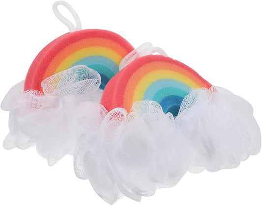 Beaupretty 2pcs Rainbow Shower Sponge Exfoliating Bath Scrubber for Boy Girl Bright Design for Fun Bath Soft Body Scrubber for Gentle Exfoliation