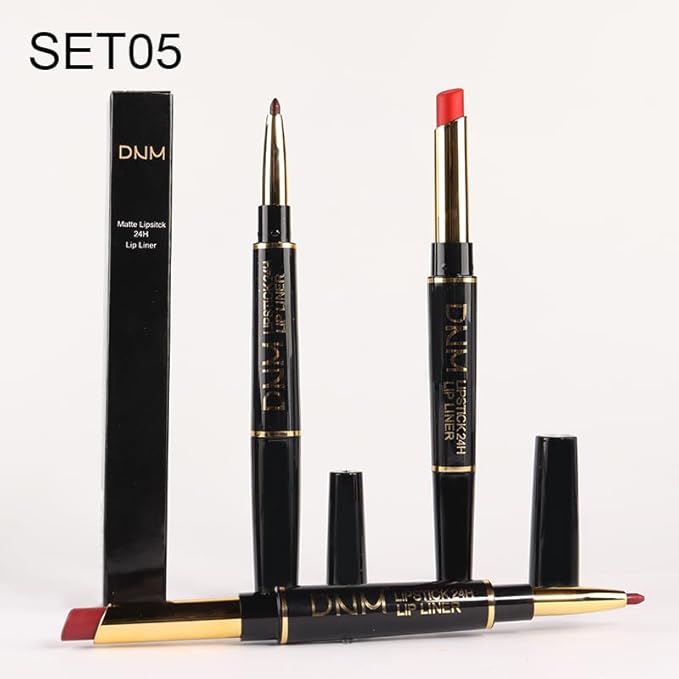 BINGBRUSH 2 IN 1 Lip Liner & Lipstick Makeup Set, Dark Red Matte Metallic Lipliner Set for Black Mature Women Waterproof Long Lasting Gift Set (3Pcs Set05-Matte:13#14#15#, 3Pcs)