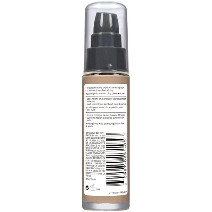 Almay Liquid Foundation, Truly Lasting Color, Long Wearing Natural Finish, Vitamin E and Lemon Extract, Hypoallergenic, Cruelty-Free, Dermatologist Tested, 240 Beige, 1 fl oz