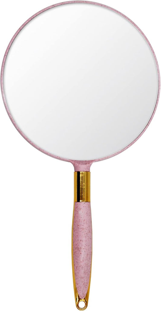 Eaoundm Round Hand Held Mirror for Makeup Hand Mirror (6.9W X 13 L inchs, Pink)