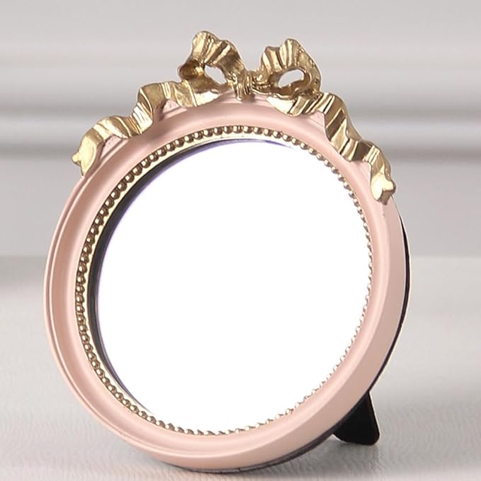 1pc Round Portable Makeup Mirror with Bowknot Design Elegant Resin Small Mirror for Women Travel-Friendly Compact Vanity Colors