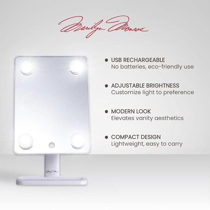 Marilyn Monroe – Vanity Mirror with Lights, Tabletop Makeup Mirror with 4 LED Bulbs, Portable, Smart Touch Control & 360° Rotation
