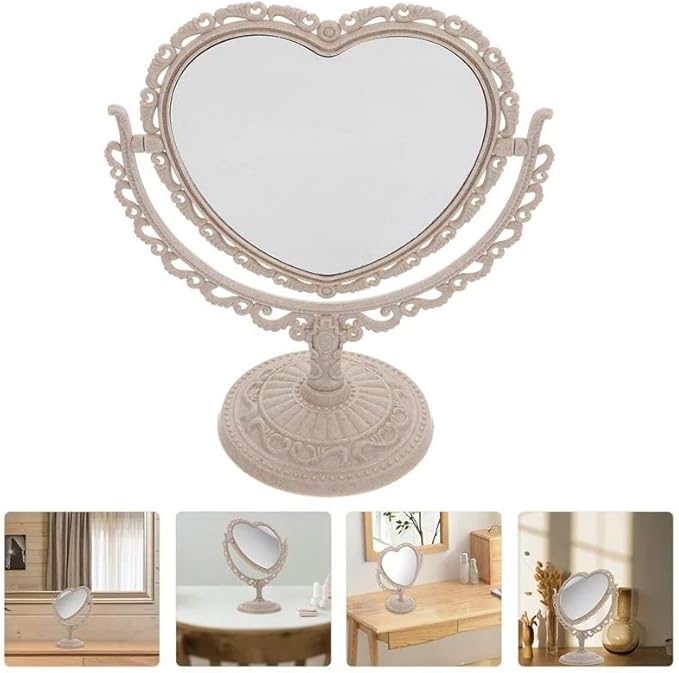 1 Pack 7-Inch Tabletop Vanity Makeup Mirror with 3X Magnification Double-Sided Rotatable Dresser Mirror Bathroom Bedroom Dressing Beauty Mirror (Beige)