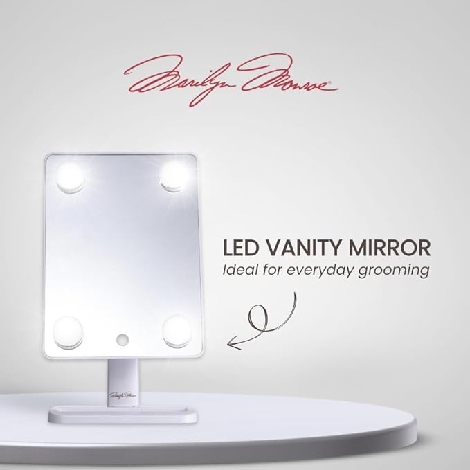 Marilyn Monroe – Vanity Mirror with Lights, Tabletop Makeup Mirror with 4 LED Bulbs, Portable, Smart Touch Control & 360° Rotation