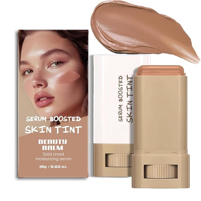 A 3-in-1combining Foundation Stick Beauty Balm Serum Boosted Skin Tint,Solid Tinted Moisturizing Serum Contour Foundation Face for Women,Natural Finish Makeup,Buildable Medium-to-Full Coverage(#06)