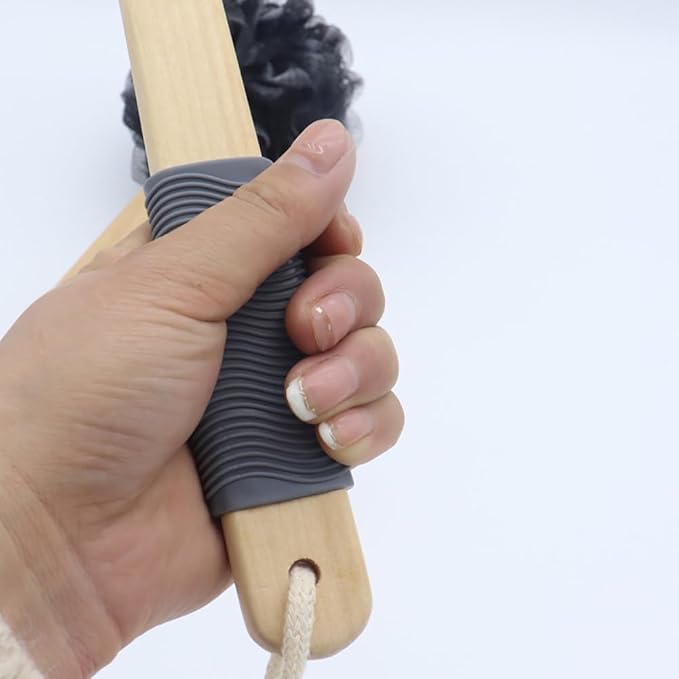 2 Pcs Back Scrubber Shower Loofah Puff Back Bath Sponge Exfoliating Shower Sponge Shower Skin Brush Body Scrubbing Sponge with Long Wooden Handle