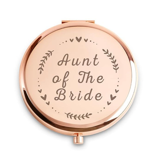 Aunt of The Bride Gifts, Personalized Engraved Compact Mirror, Best Presents for Bridal Shower, Wedding, Bachelorette Party