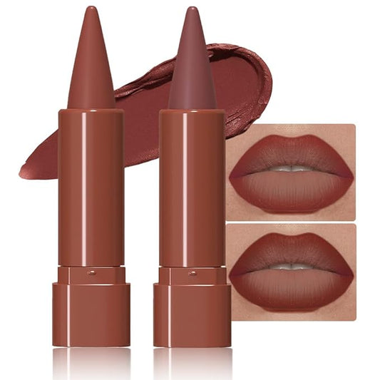 2Pcs Gradient Matte Lipstick Crayon Lip Liner pencil, Flawless Contour Gradual Ombre Effect lip Pencil, Lipstick for Women Long Lasting Waterproof Smudge Proof Lipstick Pencil 02#+03#