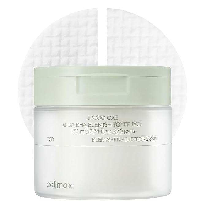 celimax Ji.Woo.Gae CICA BHA Blemish Toner Pad | BHA PHA LHA Complex, Centella Asiatica Extract, Hydrating, Moisturizing, Soothing, Reparing, (60 Pads)
