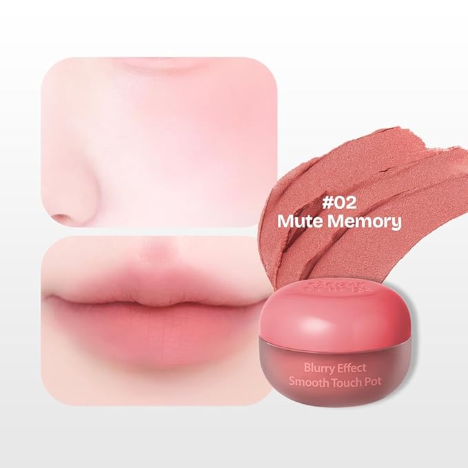 MILKTOUCH dearthing Blurry Effect Smooth Touch Pot - Lip and Blush, Soft Airy Matte Finish, Vivrant Color (02 Mute Memory, 0.16 Fl Oz)