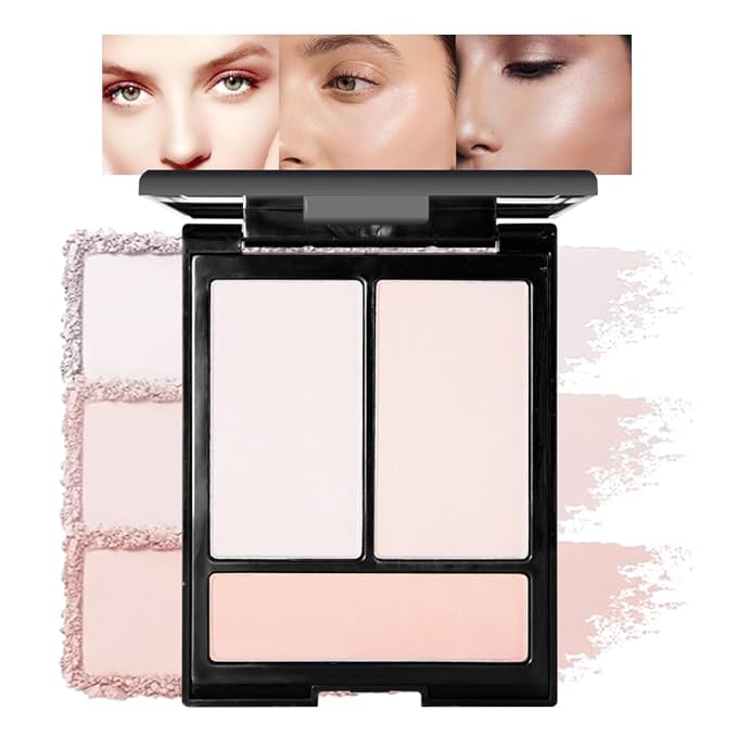 Matte Shimmer Highlight Bronzer Powder Palette with Mirror for Face Cheek Contour Brightening,Buildable Coverage Natural Makeup,Ultra Sculpt Nose Shadow (Matte white brighten brige with mirror)