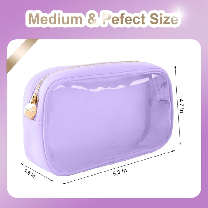 Medium Preppy Transparent Makeup Pouch Women Travel Clear TPU and Nylon Cosmetic Pouch (Medium, Purple)