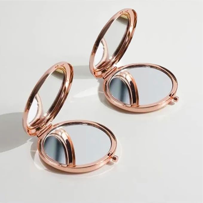 2pcs Magnifying Compact Mirrors 1X 2X Folding Makeup Mirror Mini Round Travel Mirrors 2.75 Inch Foldable Pocket Purse Cosmetic Mirror Sturdy Metal with Diamonds Women Girls Gifts (Rose Gold)