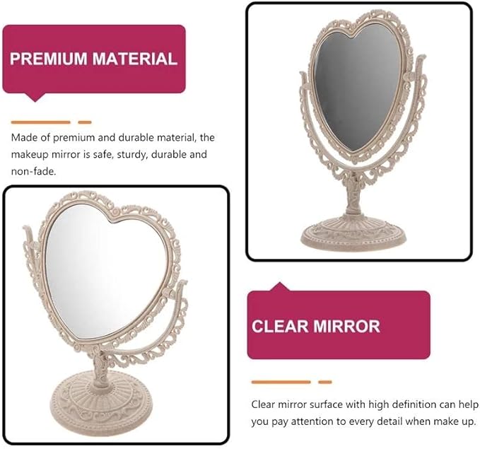 1 Pack 7-Inch Tabletop Vanity Makeup Mirror with 3X Magnification Double-Sided Rotatable Dresser Mirror Bathroom Bedroom Dressing Beauty Mirror (Beige)
