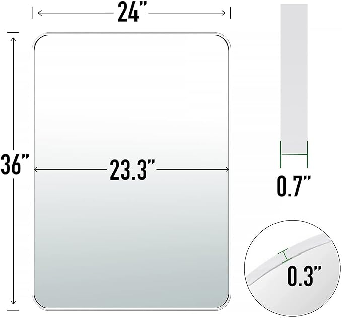 24x36 Mirror Rectangle Full Length Wall Mounted Hanging or Against Wall Metal Frame Dressing Make-up Mirrors for Entryway Bedroom Bathroom Living Room 24 36 36x24 inch Silver