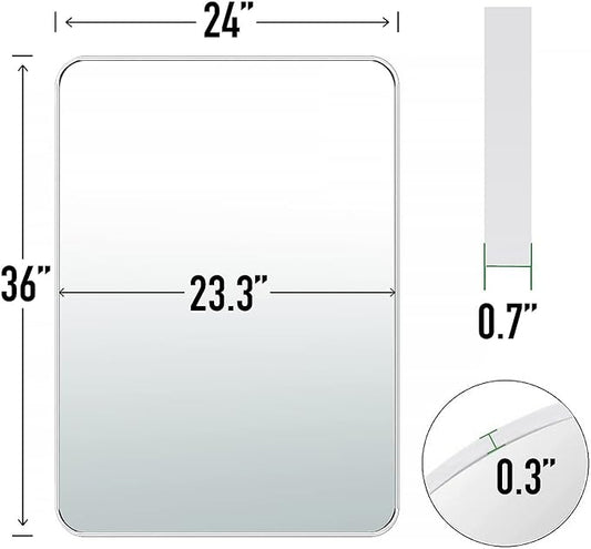24x36 Mirror Rectangle Full Length Wall Mounted Hanging or Against Wall Metal Frame Dressing Make-up Mirrors for Entryway Bedroom Bathroom Living Room 24 36 36x24 inch Silver