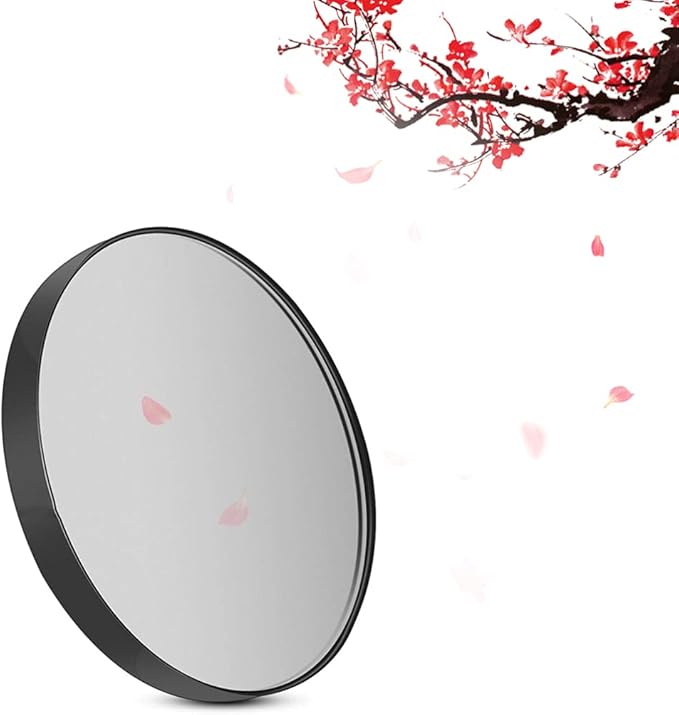 8. 8cm 10X Magnifying Glass Mirror Small Round Wall Mirror Cosmetic Makeup Mirror Pocket Mirror Bathroom Mirror with Suction Cups (Black)