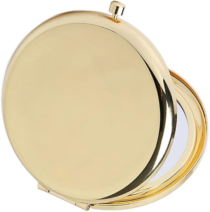 2pcs Magnifying Compact Mirrors Pocket Makeup Mirror 1X 2X Folding Cosmetic Mirror Foldable Mini Round Travel Mirrors 2.75 Inch Sturdy Metal with Diamonds Gifts for Women Girls (Golden)