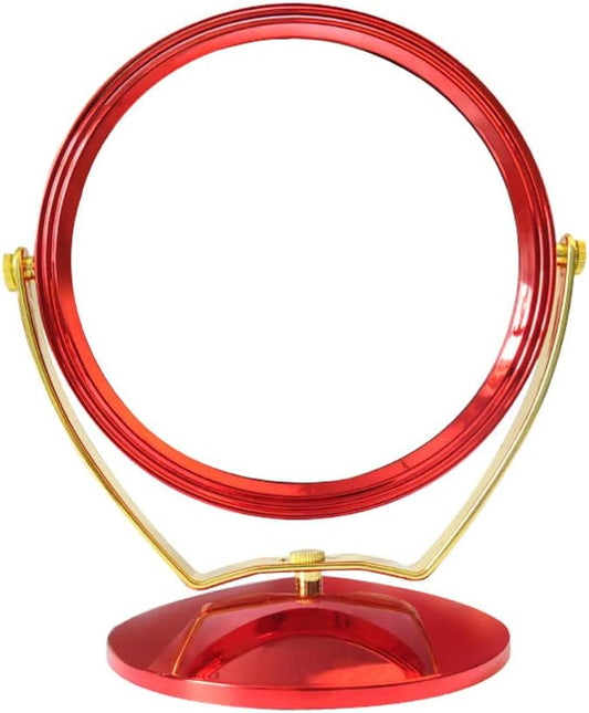 1 Piece 2-Sided Round Shaped Makeup Mirror with Round Base Swivel Makeup Mirror Tabletop Two-Sided Swivel Vanity Mirror Tabletop Makeup Mirror Cosmetic Mirror for Bedroom Bathroom, Red