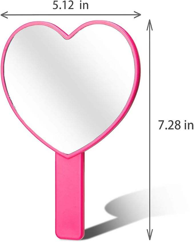 2PCS Heart-Shaped Makeup Hand Mirror,Travel Handheld Mirror Portable Personal Cosmetic Mirror with Handle (Rose red)