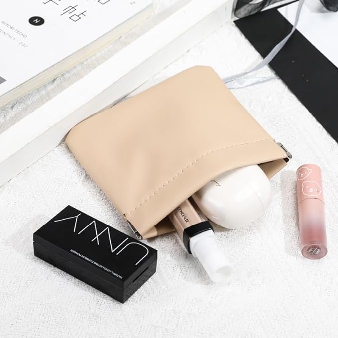 4 PCS Mini Portable Cosmetic Bags for Women, Small Makeup Bag for Purse, Coin Purse Lipstick Cosmetic Accessories Organizer, Mini Travel Kit Storage Pouch (Orange, beige, blue, green)