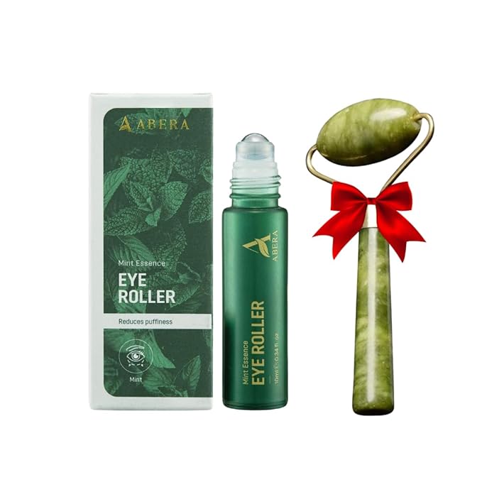 Abera Eye Roller Serum for Men – Cooling Roller for Puffy Eyes & Dark Circles, Under Eye Treatment with Mint Essence, Vitamin C & Peptides, 0.34 Fl Oz, 1 Box + Stone roller