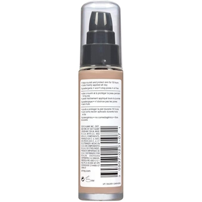 Almay Liquid Foundation, Truly Lasting Color, Long Wearing Natural Finish, Vitamin E and Lemon Extract, Hypoallergenic, Cruelty-Free, Dermatologist Tested, 280 Warm, 1 fl oz