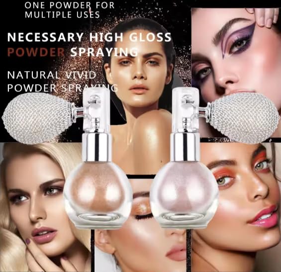 Luminous Highlighter Shimmer Puff Spray - Ultra-Fine Glitter Mist for Body & Face, Radiant Glow | Rozy Radiance