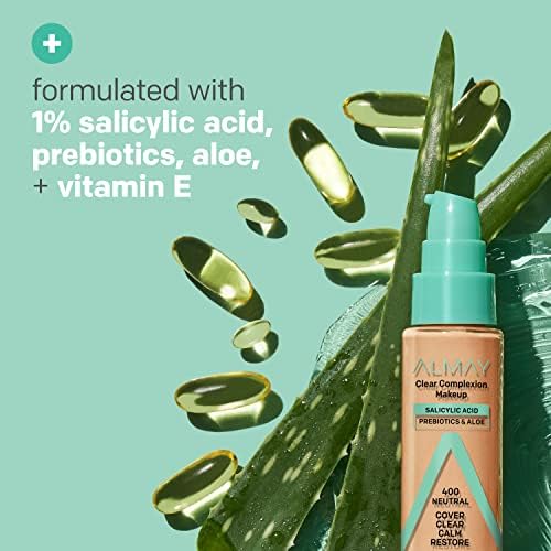 Almay Clear Complexion Acne Foundation Makeup with Salicylic Acid, Medium Coverage, Soft Matte Finish, Hypoallergenic, Cruelty- & Fragrance-Free, Dermatologist Tested, 730 Golden Caramel, 1 fl oz