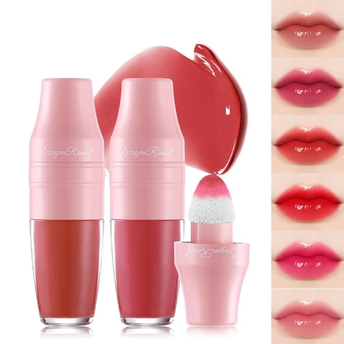 6 Colors Shake Liquid Lipstick Set, Korean Cute Moisturizing Glossy Tinted Lip Gloss, Lip Stain, Multi-Use Lip and Cheek Tint, Non-Stick Cup, Lightweight, Long-Lasting, Vivid Color