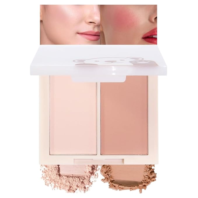 Dual Matte Powder Blush Palette – Nude Beige & Light Brown – Matte Natural Blush for Women, Buildable & Long Lasting Face Blush Makeup, Lightweight Vegan Cheek Blush for All Skin Tones 03#